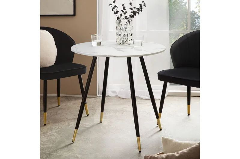 Spisebord Wohnling Rund 75 cm marmorlignende moderne med gulltippede ben Marmor, Hvit - Marmor, Hvit - Møbler - Bord - Spisebord & kjøkkenbord