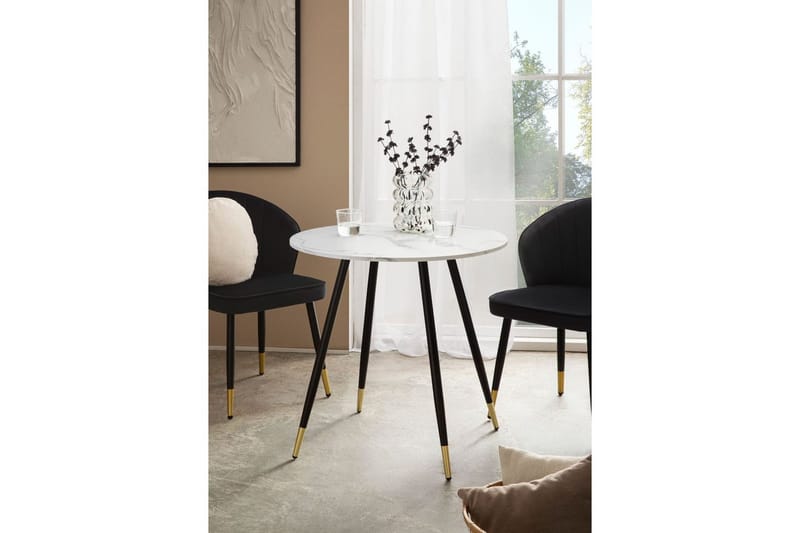 Spisebord Wohnling Rund 75 cm marmorlignende moderne med gulltippede ben Marmor, Hvit - Marmor, Hvit - Møbler - Bord - Spisegrupper