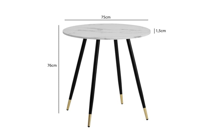 Spisebord Wohnling Rund 75 cm marmorlignende moderne med gulltippede ben Marmor, Hvit - Marmor, Hvit - Møbler - Bord - Spisegrupper