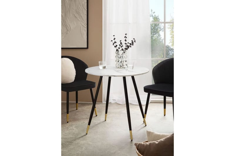 Spisebord Wohnling Rund 75 cm marmorlignende moderne med gulltippede ben Marmor, Hvit - Møbler - Bord - Spisebord & kjøkkenbord