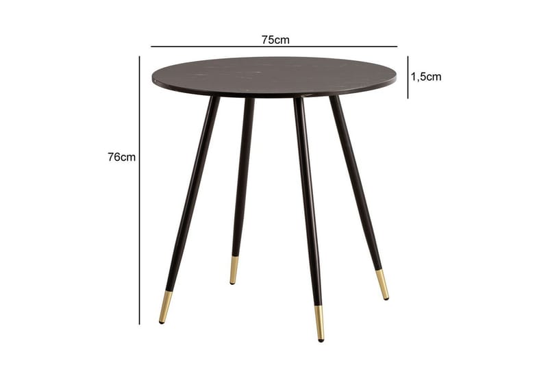Spisebord Wohnling Rund 75 cm marmorlignende moderne med gulltippede ben Marmor, Svart - Marmor, Svart - Møbler - Bord - Spisebord & kjøkkenbord
