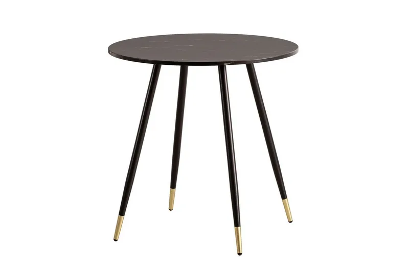 Spisebord Wohnling Rund 75 cm marmorlignende moderne med gulltippede ben Marmor, Svart, Marmor, Svart