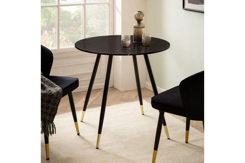 Spisebord Wohnling Rund 75 cm marmorlignende moderne med gulltippede ben Marmor, Svart - Marmor, Svart - Møbler - Bord - Spisegrupper