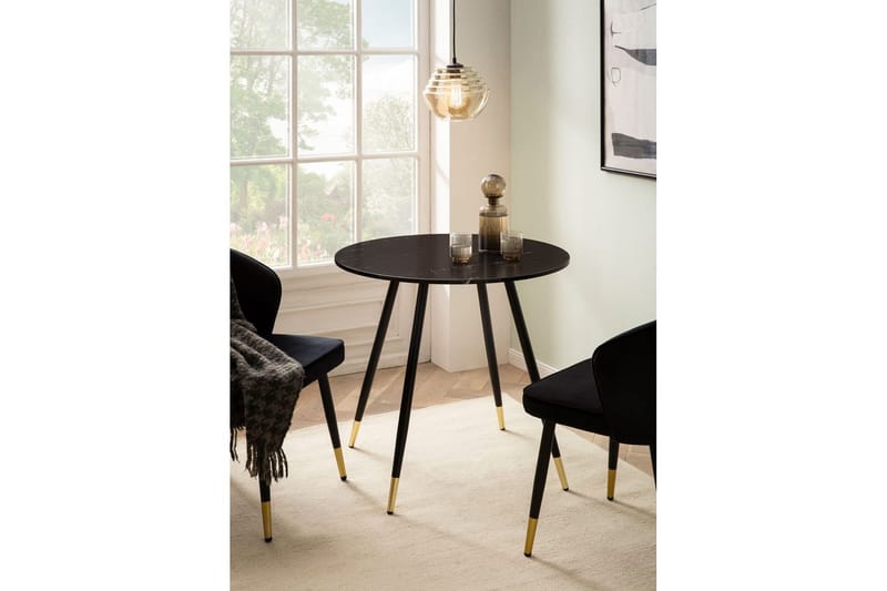 Spisebord Wohnling Rund 75 cm marmorlignende moderne med gulltippede ben Marmor, Svart - Marmor, Svart - Møbler - Bord - Spisegrupper