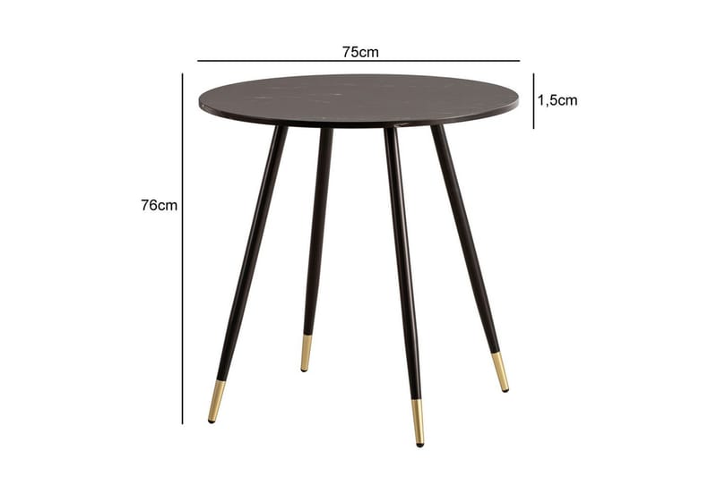 Spisebord Wohnling Rund 75 cm marmorlignende moderne med gulltippede ben Marmor, Svart - Marmor, Svart - Møbler - Bord - Spisegrupper