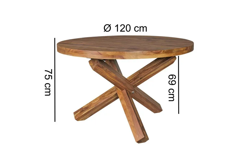 Spisebord Wohnling Rundt 120 cm massivt tre landlig stil Rosentre - Rosentre - Møbler - Bord - Spisebord & kjøkkenbord