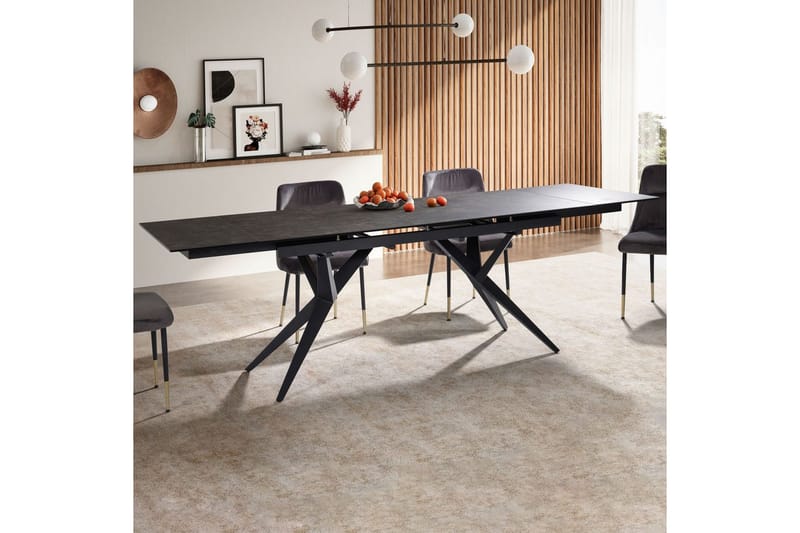Spisebord Wohnling Uttrekkbar 180-260 cm Keramisk Fire Bein Metallramme Svart, marmor svart - Svart, marmor svart - Møbler - Bord - Spisebord & kjøkkenbord
