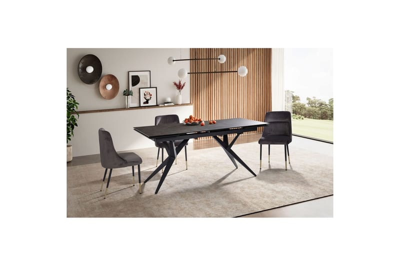 Spisebord Wohnling Uttrekkbar 180-260 cm Keramisk Fire Bein Metallramme Svart, marmor svart - Svart, marmor svart - Møbler - Bord - Spisebord & kjøkkenbord
