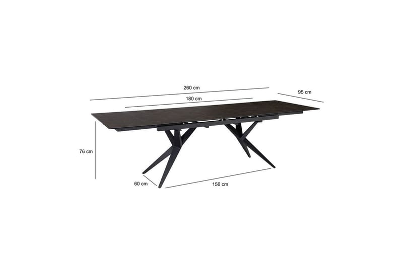 Spisebord Wohnling Uttrekkbar 180-260 cm Keramisk Fire Bein Metallramme Svart, marmor svart - Svart, marmor svart - Møbler - Bord - Spisebord & kjøkkenbord