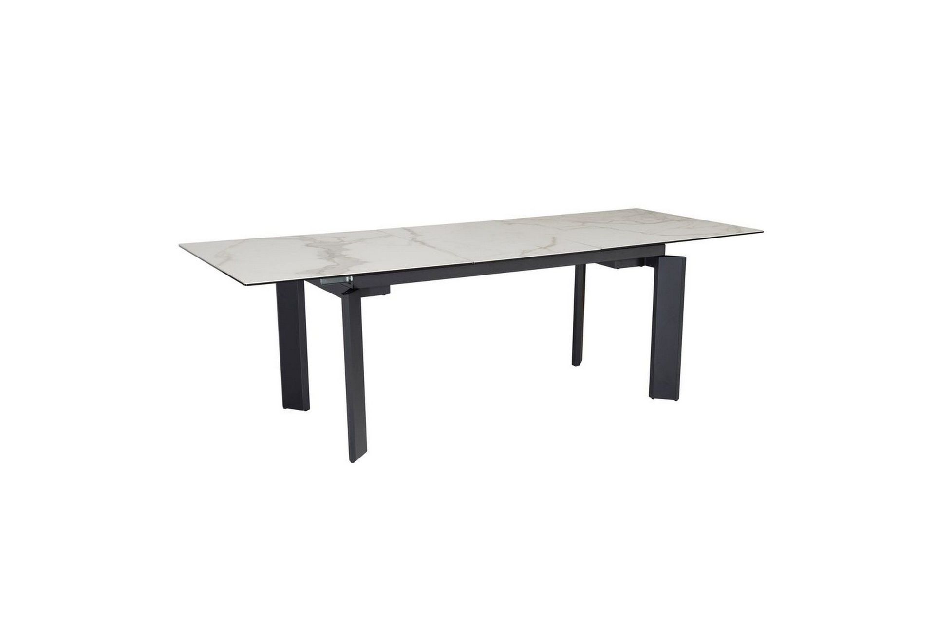 Spisebord Wohnling Uttrekkbar 180-260 cm Keramisk Klassisk Fire Bein Metallramme Svart, marmor hvit - Svart, marmor hvit