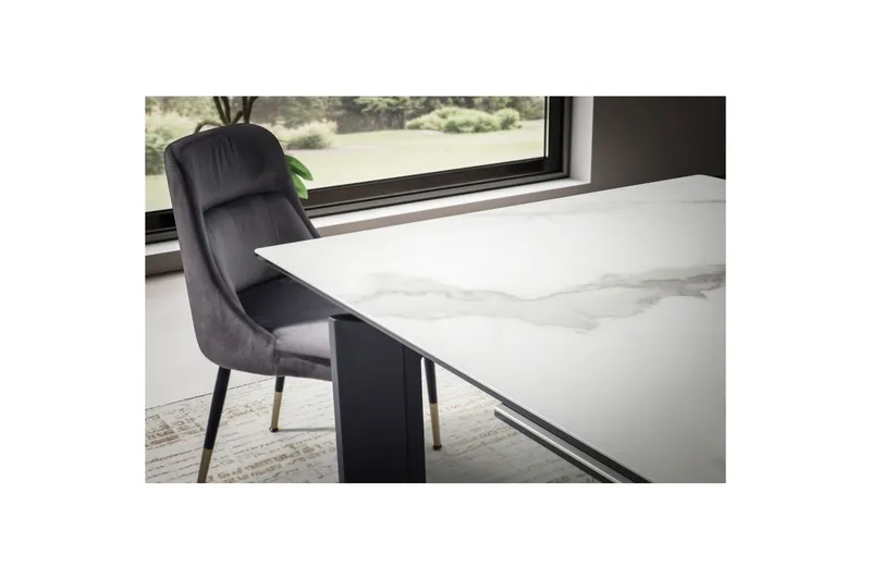 Spisebord Wohnling Uttrekkbar 180-260 cm Keramisk Klassisk Fire Bein Metallramme Svart, marmor hvit - Svart, marmor hvit - Møbler - Bord - Spisegrupper