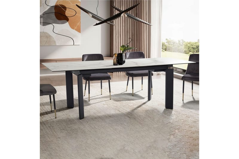 Spisebord Wohnling Uttrekkbar 180-260 cm Keramisk Klassisk Fire Bein Metallramme Svart, marmor hvit - Svart, marmor hvit - Møbler - Bord - Spisegrupper
