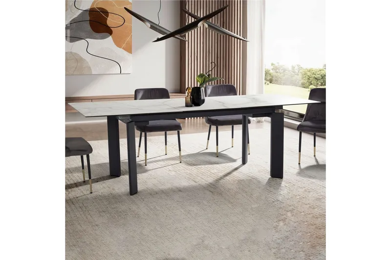 Spisebord Wohnling Uttrekkbar 180-260 cm Keramisk Klassisk Fire Bein Metallramme Svart, marmor hvit - Svart, marmor hvit - Møbler - Bord - Spisegrupper
