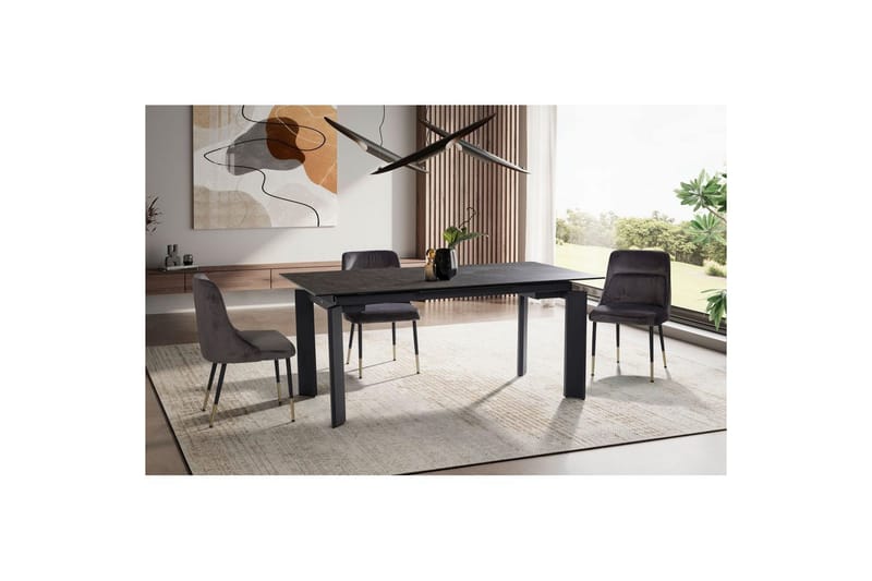 Spisebord Wohnling Uttrekkbar 180-260 cm Keramisk Klassisk Fire Bein Metallramme Svart, marmor svart - Svart, marmor svart - Møbler - Bord - Spisegrupper