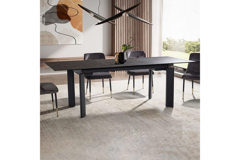 Spisebord Wohnling Uttrekkbar 180-260 cm Keramisk Klassisk Fire Bein Metallramme Svart, marmor svart - Svart, marmor svart - Møbler - Bord - Spisegrupper