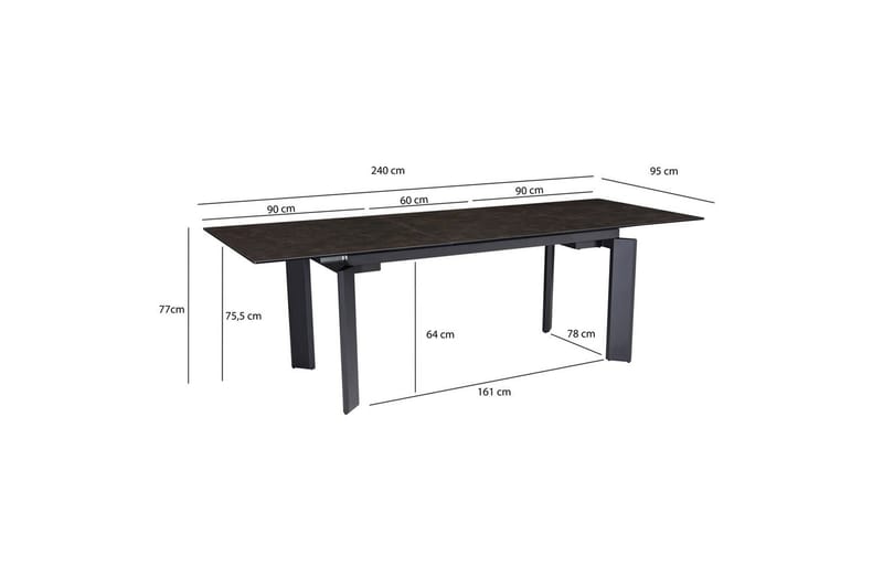 Spisebord Wohnling Uttrekkbar 180-260 cm Keramisk Klassisk Fire Bein Metallramme Svart, marmor svart - Svart, marmor svart - Møbler - Bord - Spisegrupper