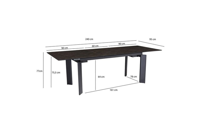 Spisebord Wohnling Uttrekkbar 180-260 cm Keramisk Klassisk Fire Bein Metallramme Svart, marmor svart - Svart, marmor svart - Møbler - Bord - Spisegrupper