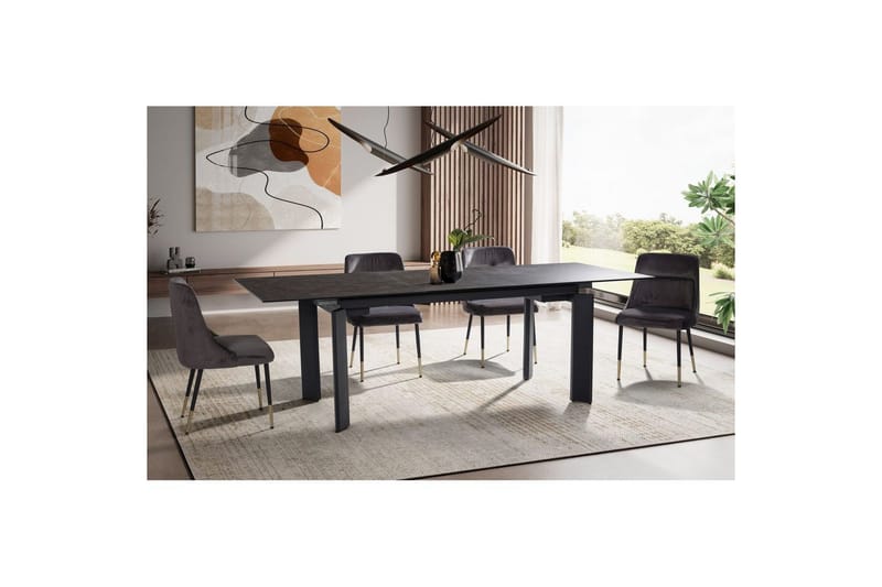 Spisebord Wohnling Uttrekkbar 180-260 cm Keramisk Klassisk Fire Bein Metallramme Svart, marmor svart - Svart, marmor svart - Møbler - Bord - Spisegrupper