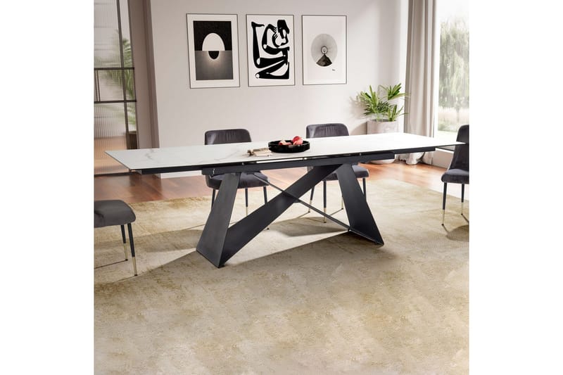 Spisebord Wohnling Uttrekkbar 180-260 cm Keramisk Moderne Z-ramme Design Svart, marmor hvit - Svart, marmor hvit - Møbler - Bord - Spisebord & kjøkkenbord