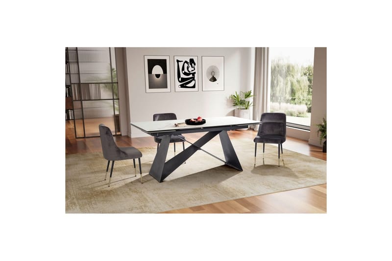 Spisebord Wohnling Uttrekkbar 180-260 cm Keramisk Moderne Z-ramme Design Svart, marmor hvit - Svart, marmor hvit - Møbler - Bord - Spisebord & kjøkkenbord