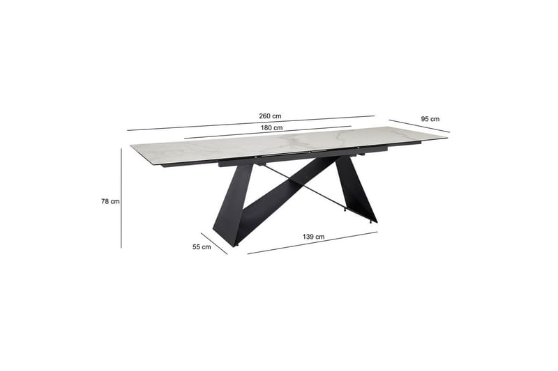 Spisebord Wohnling Uttrekkbar 180-260 cm Keramisk Moderne Z-ramme Design Svart, marmor hvit - Svart, marmor hvit - Møbler - Bord - Spisebord & kjøkkenbord