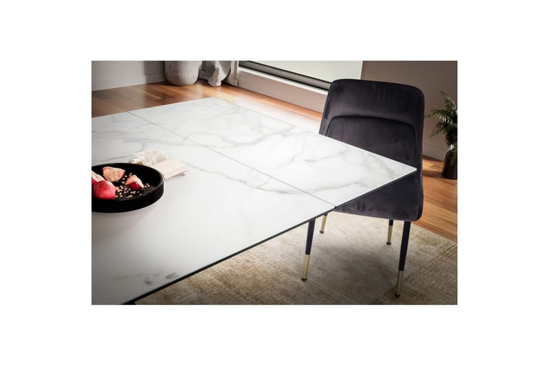 Spisebord Wohnling Uttrekkbar 180-260 cm Keramisk Moderne Z-ramme Design Svart, marmor hvit - Svart, marmor hvit - Møbler - Bord - Spisebord & kjøkkenbord