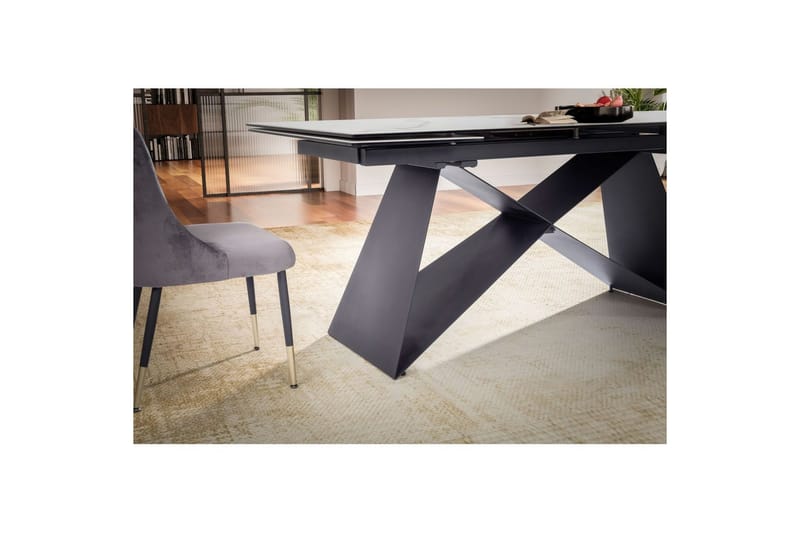 Spisebord Wohnling Uttrekkbar 180-260 cm Keramisk Moderne Z-ramme Design Svart, marmor hvit - Svart, marmor hvit - Møbler - Bord - Spisebord & kjøkkenbord