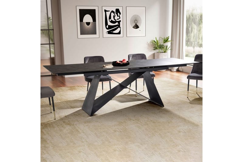 Spisebord Wohnling Uttrekkbar 180-260 cm Keramisk Moderne Z-ramme Design Svart, marmor svart - Svart, marmor svart - Møbler - Bord - Spisebord & kjøkkenbord