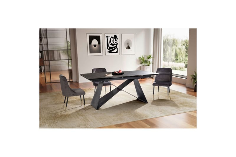 Spisebord Wohnling Uttrekkbar 180-260 cm Keramisk Moderne Z-ramme Design Svart, marmor svart - Svart, marmor svart - Møbler - Bord - Spisebord & kjøkkenbord