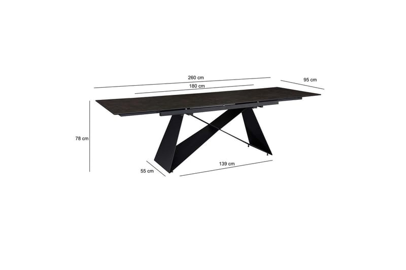 Spisebord Wohnling Uttrekkbar 180-260 cm Keramisk Moderne Z-ramme Design Svart, marmor svart - Svart, marmor svart - Møbler - Bord - Spisebord & kjøkkenbord