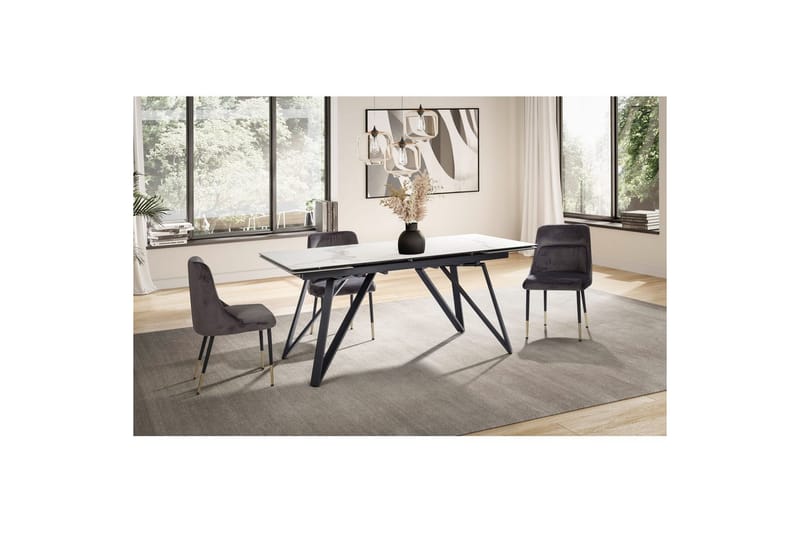 Spisebord Wohnling Uttrekkbar 180-260 cm Keramisk Skråstilte Metall Haarnål Bordben Svart, marmor hvit - Svart, marmor hvit - Møbler - Bord - Spisebord & kjøkkenbord