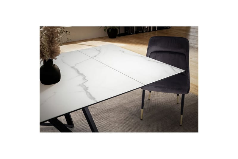 Spisebord Wohnling Uttrekkbar 180-260 cm Keramisk Skråstilte Metall Haarnål Bordben Svart, marmor hvit - Svart, marmor hvit - Møbler - Bord - Spisebord & kjøkkenbord