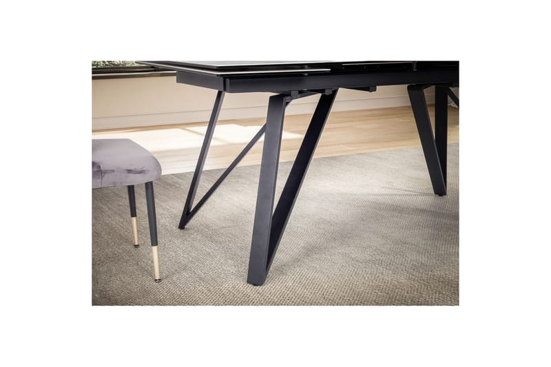 Spisebord Wohnling Uttrekkbar 180-260 cm Keramisk Skråstilte Metall Haarnål Bordben Svart, marmor hvit - Svart, marmor hvit - Møbler - Bord - Spisebord & kjøkkenbord