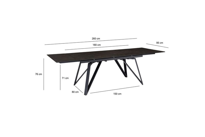 Spisebord Wohnling Uttrekkbar 180-260 cm Keramisk Skråstilte Metall Haarnål Bordben Svart, marmor svart - Svart, marmor svart - Møbler - Bord - Spisebord & kjøkkenbord