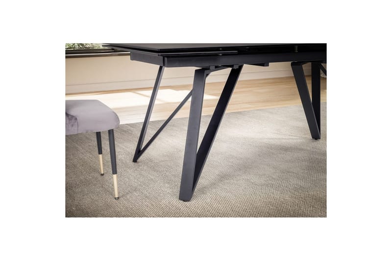 Spisebord Wohnling Uttrekkbar 180-260 cm Keramisk Skråstilte Metall Haarnål Bordben Svart, marmor svart - Svart, marmor svart - Møbler - Bord - Spisebord & kjøkkenbord