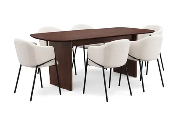 Spisegruppe Bark Alma 220 cm Valnøtt Hvit bouclé 6 - Valnøtt - Møbler - Bord - Spisegrupper