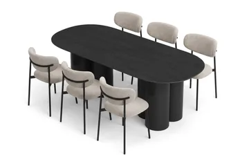 Spisegruppe Bark Juno Svart Greige Bouclé - Svartbeiset eik - Møbler - Bord - Spisegrupper