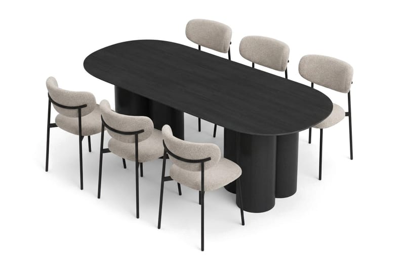 Spisegruppe Bark Juno Svart Greige Bouclé - Svartbeiset eik - Møbler - Bord - Spisegrupper
