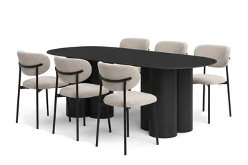 Spisegruppe Bark Juno Svart Greige Bouclé - Svartbeiset eik - Møbler - Bord - Spisegrupper