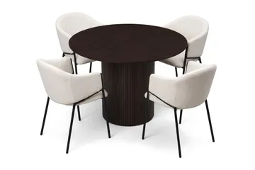 Spisegruppe Bark Kopparbo 110 cm Røkt eik Hvit bouclé Rund 4 - Røkt eik - Møbler - Bord - Spisegrupper