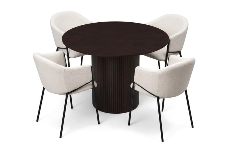 Spisegruppe Bark Kopparbo 110 cm Røkt eik Hvit bouclé Rund 4 - Røkt eik - Møbler - Bord - Spisegrupper