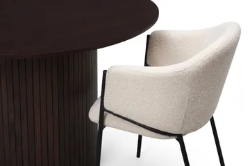 Spisegruppe Bark Kopparbo 110 cm Røkt eik Hvit bouclé Rund 4 - Røkt eik - Møbler - Bord - Spisegrupper