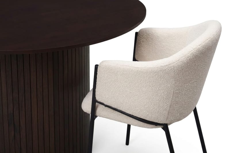 Spisegruppe Bark Kopparbo 110 cm Røkt eik Hvit bouclé Rund 4 - Røkt eik - Møbler - Bord - Spisegrupper