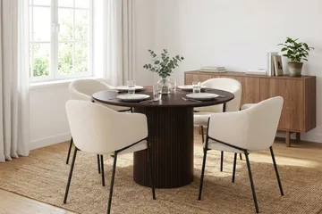 Spisegruppe Bark Kopparbo 110 cm Røkt eik Hvit bouclé Rund 4 - Røkt eik - Møbler - Bord - Spisegrupper