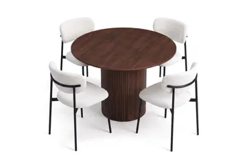 Spisegruppe Bark Kopparbo 110 cm Valnøtt Hvit bouclé/metallben svart Rund 4 - Valnøtt - Møbler - Bord - Spisegrupper