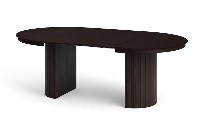 Spisegruppe Bark Kopparbo 120-220 cm Røkt eik Hvit bouclé/Metallben Svart Rund 4 - Møbler - Bord - Spisegrupper