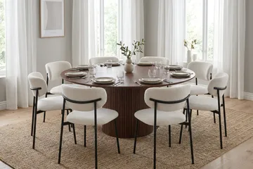 Spisegruppe Bark Kopparbo 180 cm Valnøtt Hvit bouclé/metallben svart Rund 8 - Valnøtt - Møbler - Bord - Spisegrupper
