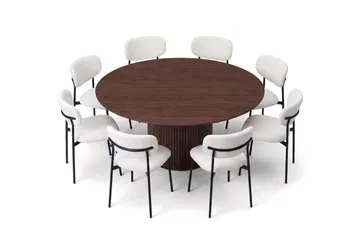 Spisegruppe Bark Kopparbo 180 cm Valnøtt Hvit bouclé/metallben svart Rund 8 - Møbler - Bord - Spisegrupper