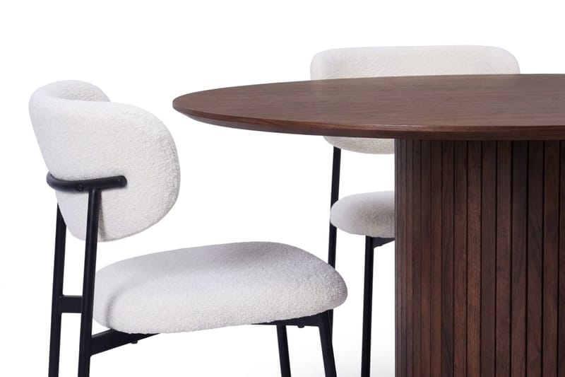 Spisegruppe Bark Kopparbo 180 cm Valnøtt Hvit bouclé/metallben svart Rund 8 - Møbler - Bord - Spisegrupper