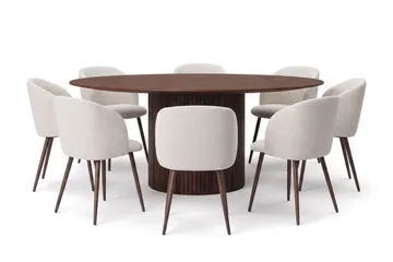 Spisegruppe Bark Kopparbo 180 cm Valnøtt Hvit bouclé/Metallben valnøtt Rund 8 - Møbler - Bord - Spisegrupper
